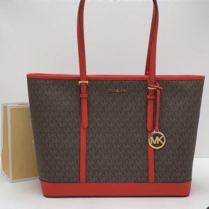 Michael Kors Jet Set Travel Large Top Zip Shoulder Tote Bag Color Flame